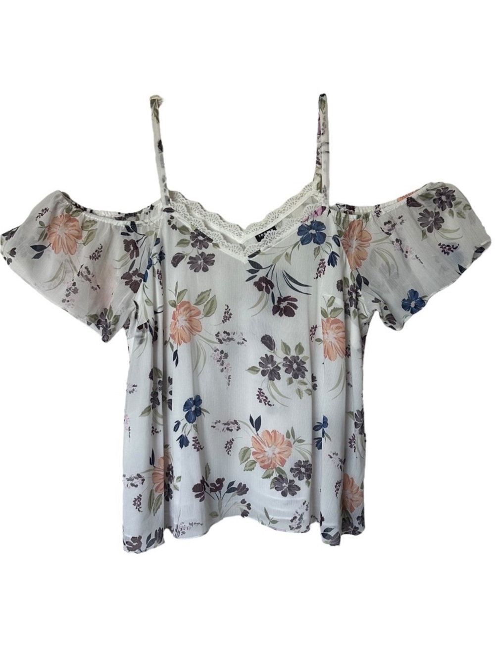 TORRID NEW White Floral Crinkled Chiffon Cold Shoulder Blouse size 2